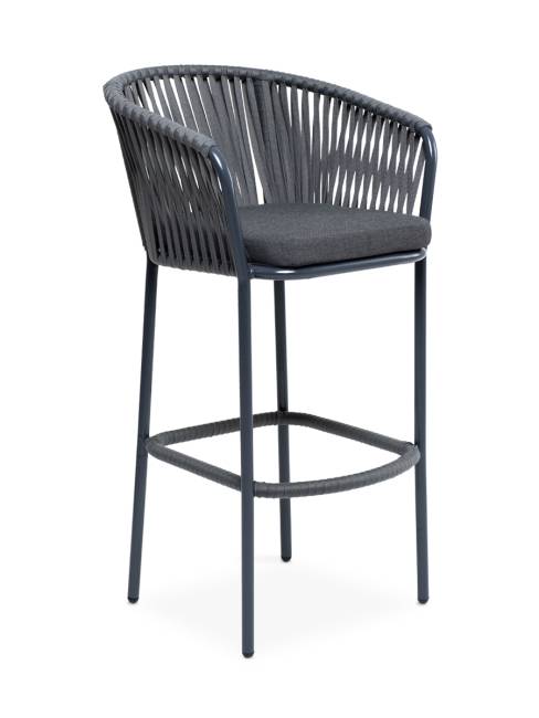"Бордо" стул барный плетеный из роупа, каркас из стали темно-серый (RAL7024) муар, роуп серый 15мм, ткань темно-серая 027 "Бордо" стул барный плетеный из роупа, каркас из стали темно-серый (RAL7024) муар, роуп серый 15мм, ткань темно-серая 027