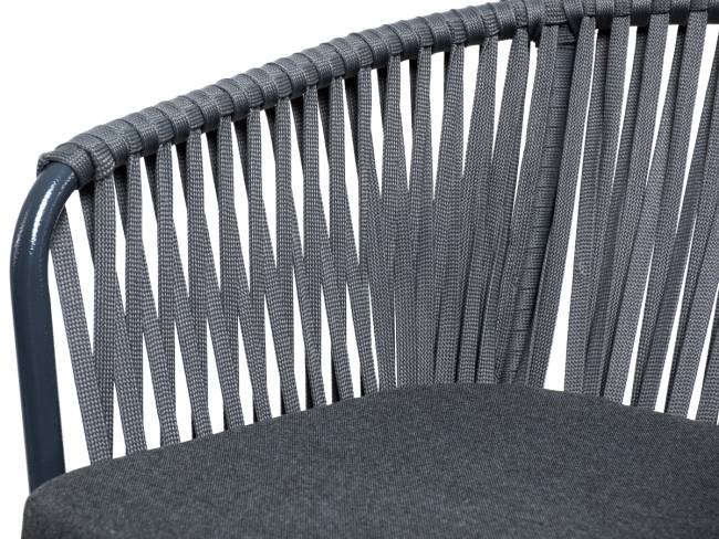 "Бордо" стул барный плетеный из роупа, каркас из стали темно-серый (RAL7024) муар, роуп серый 15мм, ткань темно-серая 027 "Бордо" стул барный плетеный из роупа, каркас из стали темно-серый (RAL7024) муар, роуп серый 15мм, ткань темно-серая 027