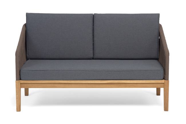 "Канны" диван 2-местный плетеный из роупа, основание дуб, роуп коричневый круглый, ткань темно-серая 027 NEW "Канны" диван 2-местный плетеный из роупа, основание дуб, роуп коричневый круглый, ткань темно-серая 027 NEW