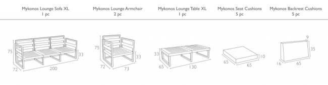 Комплект пластиковой мебели Mykonos XL серебристый, темно-серый