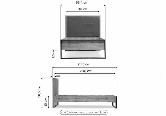 Iris 90х200 металл дуб вотан / черный муар