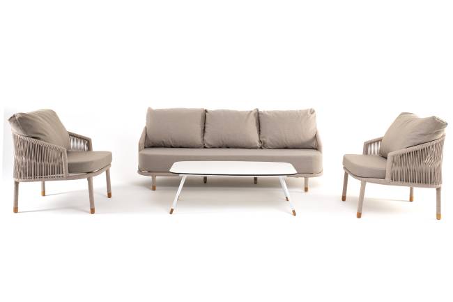 "Верона" лаунж-зона 5-местная плетеная из роупа (веревки), каркас алюминиевый белый, роуп бежевый "Верона" лаунж-зона 5-местная плетеная из роупа (веревки), каркас алюминиевый белый, роуп бежевый