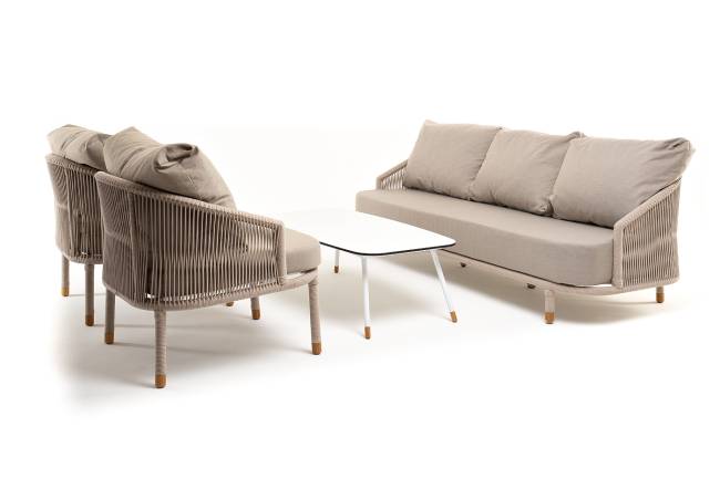 "Верона" лаунж-зона 5-местная плетеная из роупа (веревки), каркас алюминиевый белый, роуп бежевый "Верона" лаунж-зона 5-местная плетеная из роупа (веревки), каркас алюминиевый белый, роуп бежевый