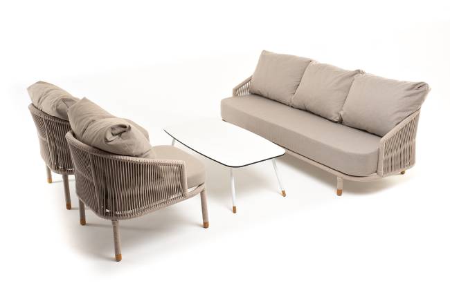 "Верона" лаунж-зона 5-местная плетеная из роупа (веревки), каркас алюминиевый белый, роуп бежевый "Верона" лаунж-зона 5-местная плетеная из роупа (веревки), каркас алюминиевый белый, роуп бежевый