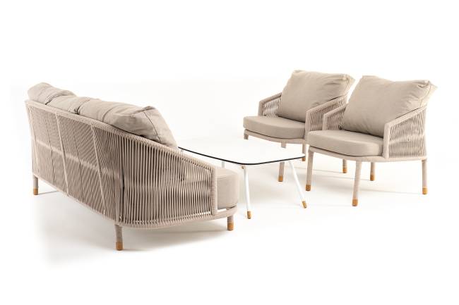 "Верона" лаунж-зона 5-местная плетеная из роупа (веревки), каркас алюминиевый белый, роуп бежевый "Верона" лаунж-зона 5-местная плетеная из роупа (веревки), каркас алюминиевый белый, роуп бежевый