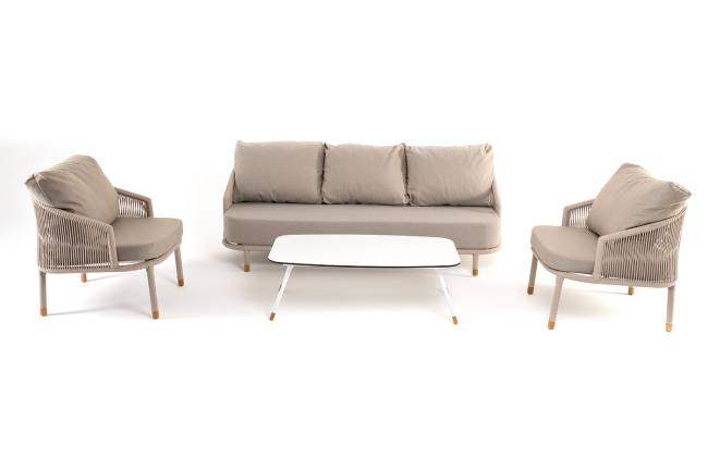 "Верона" лаунж-зона 5-местная плетеная из роупа (веревки), каркас алюминиевый белый, роуп бежевый "Верона" лаунж-зона 5-местная плетеная из роупа (веревки), каркас алюминиевый белый, роуп бежевый