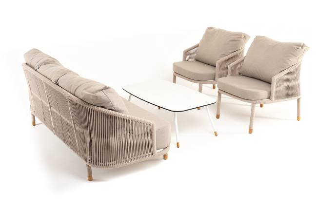 "Верона" лаунж-зона 5-местная плетеная из роупа (веревки), каркас алюминиевый белый, роуп бежевый "Верона" лаунж-зона 5-местная плетеная из роупа (веревки), каркас алюминиевый белый, роуп бежевый
