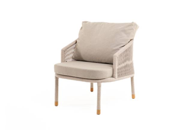 "Верона" кресло плетеное из роупа, каркас алюминий белый муар, роуп бежевый круглый, ткань бежевая 052 "Верона" кресло плетеное из роупа, каркас алюминий белый муар, роуп бежевый круглый, ткань бежевая 052