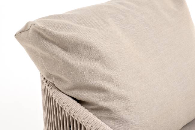 "Верона" кресло плетеное из роупа, каркас алюминий белый муар, роуп бежевый круглый, ткань бежевая 052 "Верона" кресло плетеное из роупа, каркас алюминий белый муар, роуп бежевый круглый, ткань бежевая 052