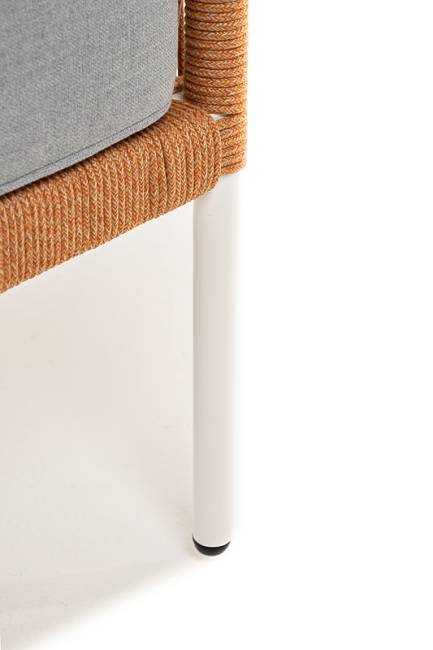 "Канны" диван 2-местный плетеный из роупа, каркас алюминий светло-серый (RAL7035) муар, роуп оранжевый меланж круглый, ткань светло-серая "Канны" диван 2-местный плетеный из роупа, каркас алюминий светло-серый (RAL7035) муар, роуп оранжевый меланж круглый, ткань светло-серая