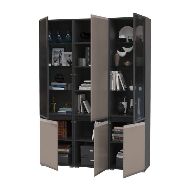 Шкаф с двумя распашными дверками Сидней 13.200 и два шкафа с дверками-стекло цвет антрацит/МДФ веллюто капучино Шкаф с двумя распашными дверками Сидней 13.200 и два шкафа с дверками-стекло цвет антрацит/МДФ веллюто капучино