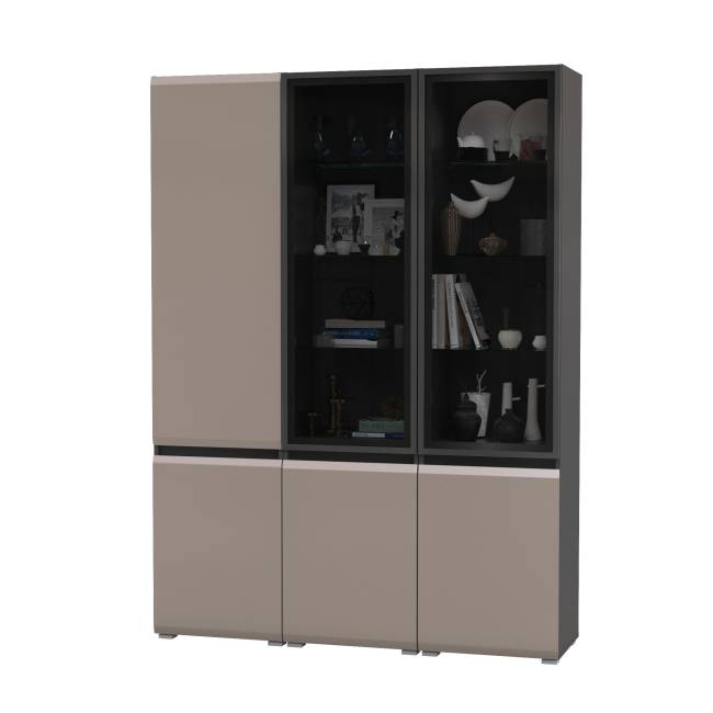 Шкаф с двумя распашными дверками Сидней 13.200 и два шкафа с дверками-стекло цвет антрацит/МДФ веллюто капучино Шкаф с двумя распашными дверками Сидней 13.200 и два шкафа с дверками-стекло цвет антрацит/МДФ веллюто капучино