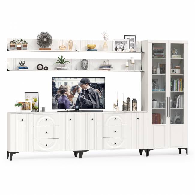 Стенка для гостиной Валенсия № 122 цвет белый шагрень