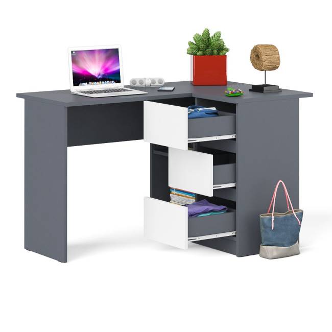 Угловой компьютерный стол Мори МС-16 правый цвет графит/белый