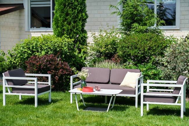 "Эстелья" лаунж-зона из алюминия со столиком из HPL 4-местная "Эстелья" лаунж-зона из алюминия со столиком из HPL 4-местная