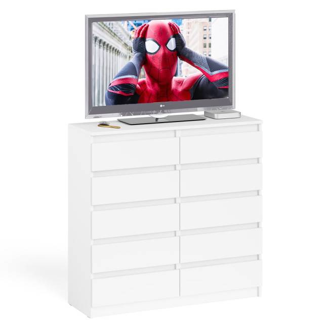 Комод высокий на десять выдвижных ящиков Мори МК1200.10 цвет белый