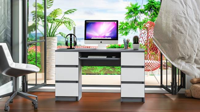 Компьютерный стол с двумя тумбами Мори МС-2 цвет графит/белый