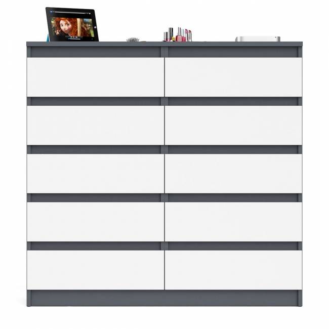 Комод высокий на десять выдвижных ящиков Мори МК1200.10 цвет графит/белый