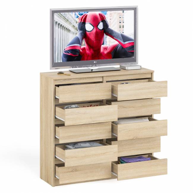 Комод высокий на десять выдвижных ящиков Мори МК1200.10 цвет дуб сонома Комод высокий на десять выдвижных ящиков Мори МК1200.10 цвет дуб сонома