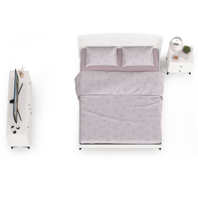 Комод Валенсия с кроватью 1600 и прикроватной тумбочкой цвет белый шагрень