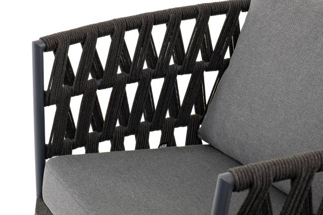 "Диего" лаунж-зона 4-местная плетеная из роупа (веревки), каркас алюминиевый темно-серый, роуп темно-серый "Диего" лаунж-зона 4-местная плетеная из роупа (веревки), каркас алюминиевый темно-серый, роуп темно-серый