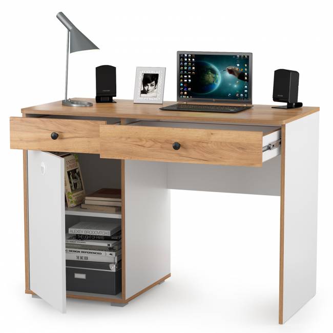 Стол письменный Вуди 12.42 цвет белый премиум/дуб крафт золотой