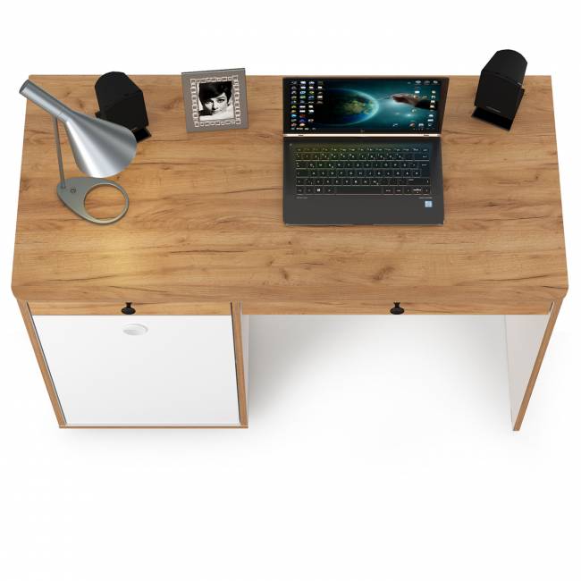 Стол письменный Вуди 12.42 цвет белый премиум/дуб крафт золотой