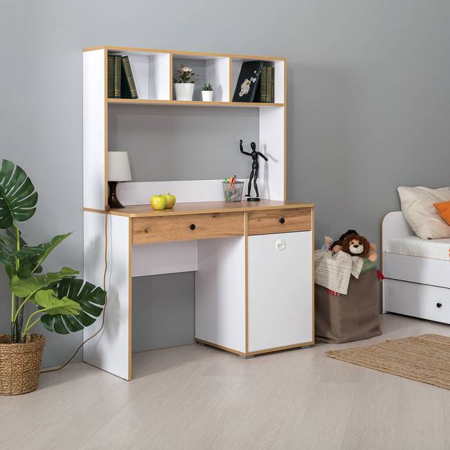 Стол письменный Вуди 12.42 цвет белый премиум/дуб крафт золотой