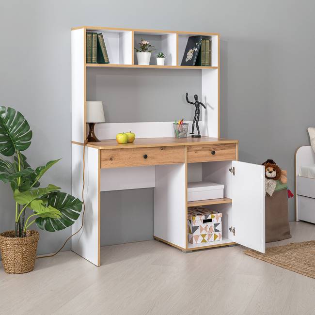 Стол письменный Вуди 12.42 цвет белый премиум/дуб крафт золотой