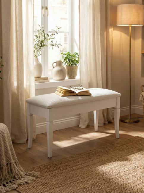 Банкетка Вивальди М с ящиком белый, ткань экокожа белый