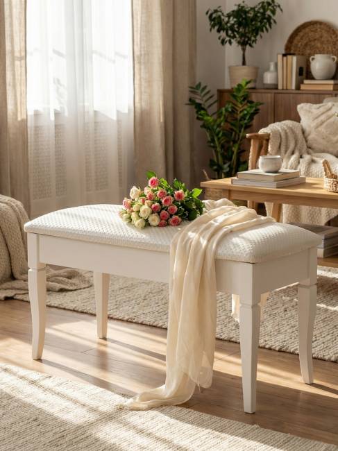 Банкетка Вивальди М с ящиком белый, ткань экокожа белый