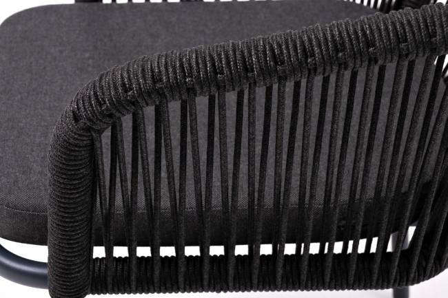 "Марсель" стул плетеный из роупа, каркас алюминий темно-серый (RAL7024) муар, роуп темно-серый круглый, ткань темно-серая 027